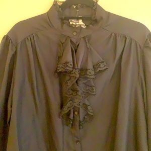 Vintage Black Blouse with Ruffles